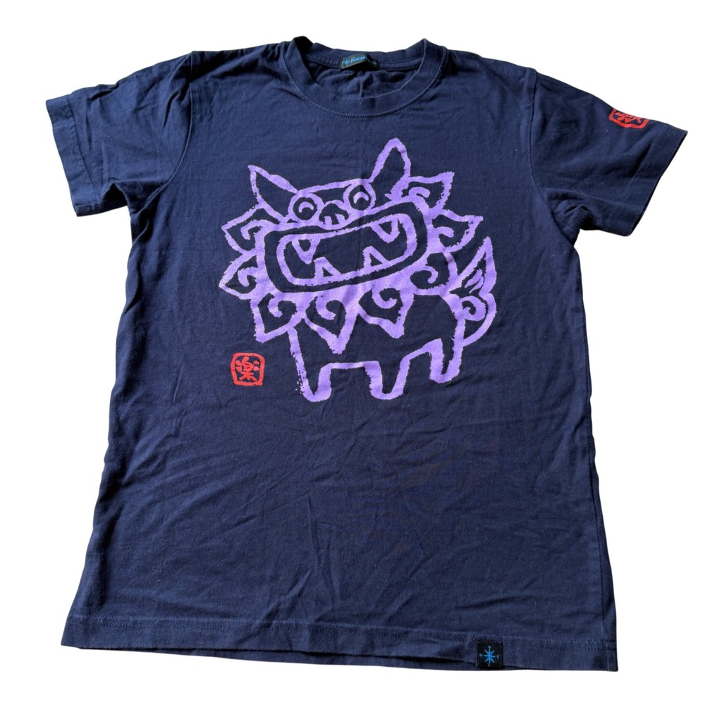 Karahai‎ Mens XS Navy Blue Shisa Lion Graphic T-Shirt Purple Graphic Tee